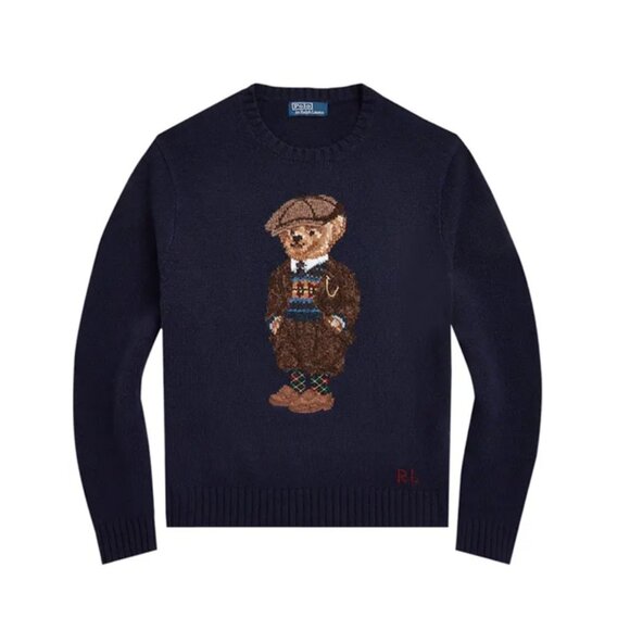 Polo Ralph Lauren Heritage Bear Wool Crewneck Sweater in Navy Blue - Picture 1 of 10